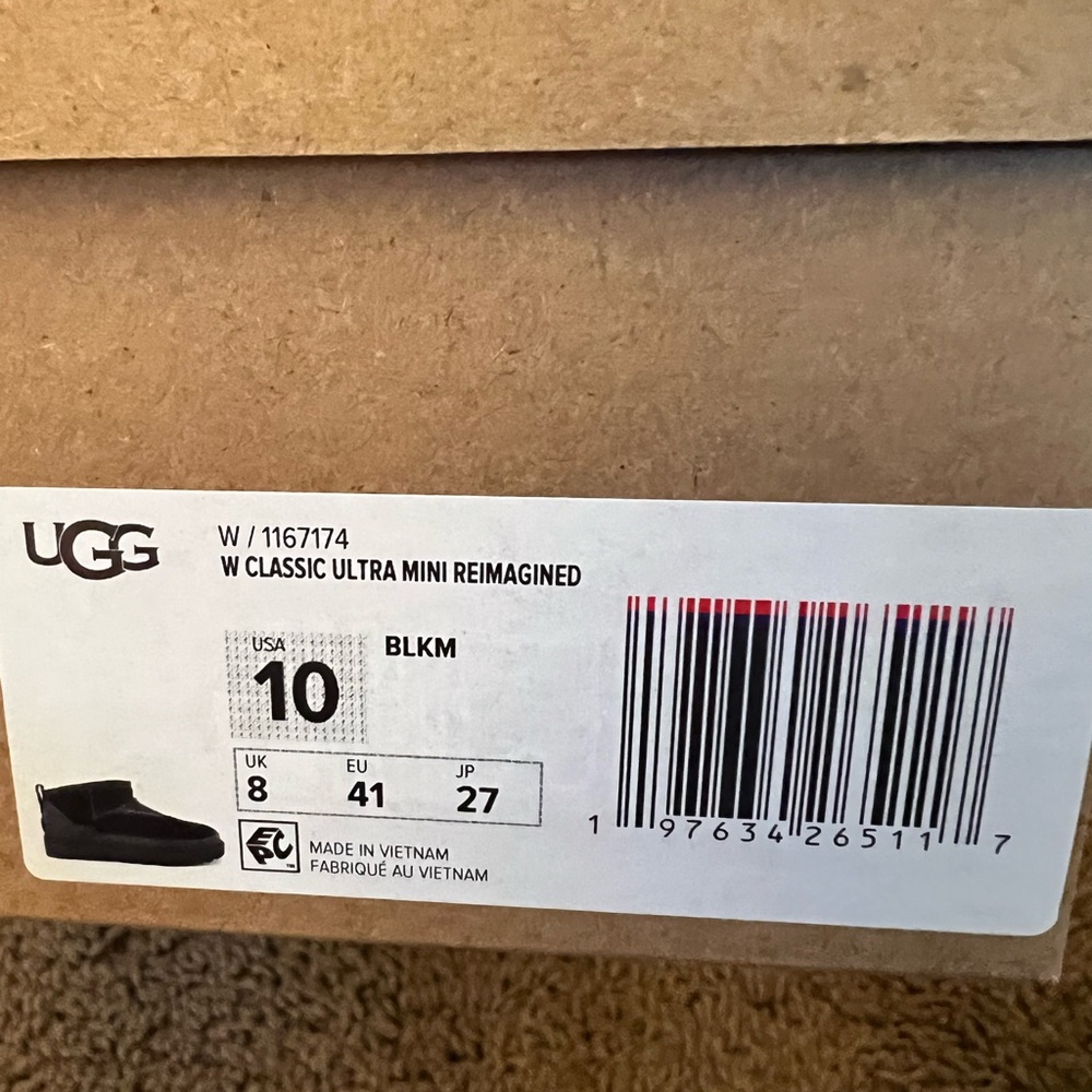 UGG CLASSIC ULTRA MINI REIMAGINED BLACK MULTI SUEDE WOMEN'S BOOTS SIZE US 10 NEW - Picture 7 of 7